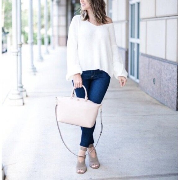 Topshop Womens Sz 4 Cross Back Lace Up Back Sweater Bell Sleeve Boho Ivory s - Picture 8 of 12